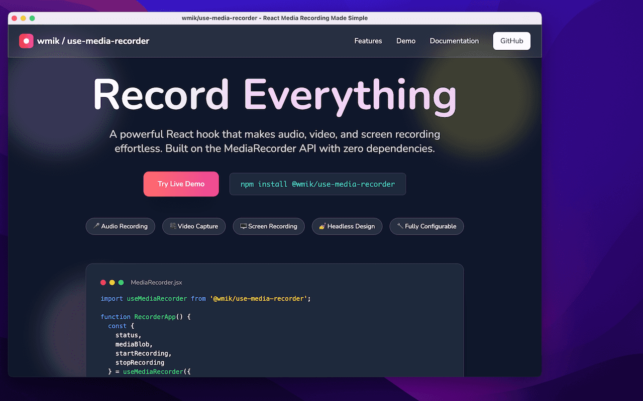 React media recorder website hero image